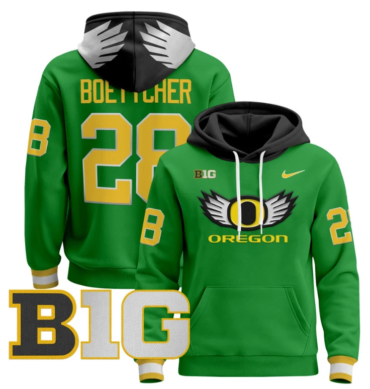 Bryce Boettcher Hoodie #28 Oregon Ducks 2024 Pullover V3 Black White by Hoodie Pullover