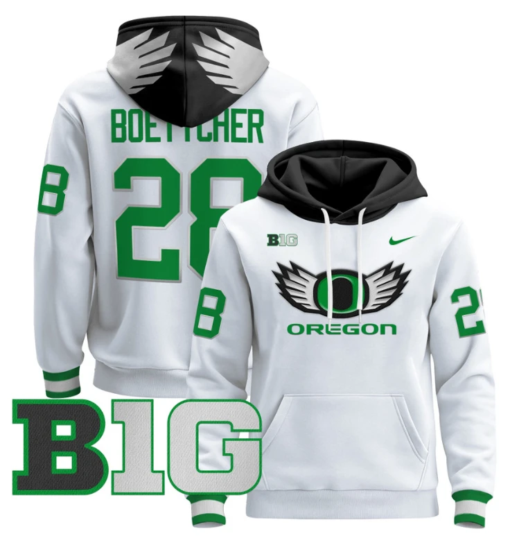 Bryce Boettcher Hoodie #28 Oregon Ducks 2024 Pullover V3 Black White by Hoodie Pullover