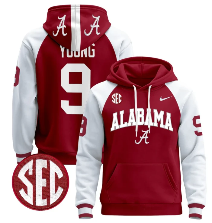 Men's Bryce Young Hoodie #9 Alabama Crimson Tide 2024 Pullover by Hoodie Pullover