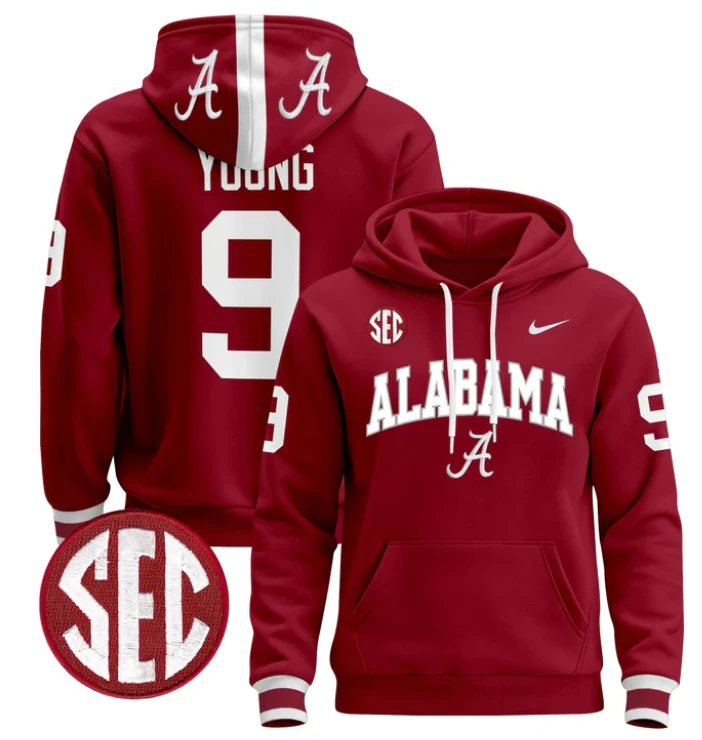 Men's Bryce Young Hoodie #9 Alabama Crimson Tide 2024 Pullover by Hoodie Pullover