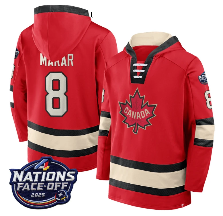 Men's Cale Makar Hoodie #8 Canada 4 Nations Face-Off 2025 Pullover Stitched by Hoodie Pullover