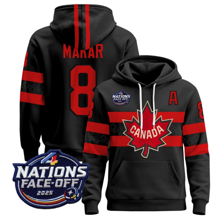 Men's Cale Makar Hoodie #8 Canada 4 Nations Face-Off 2025 Pullover Stitched by Hoodie Pullover