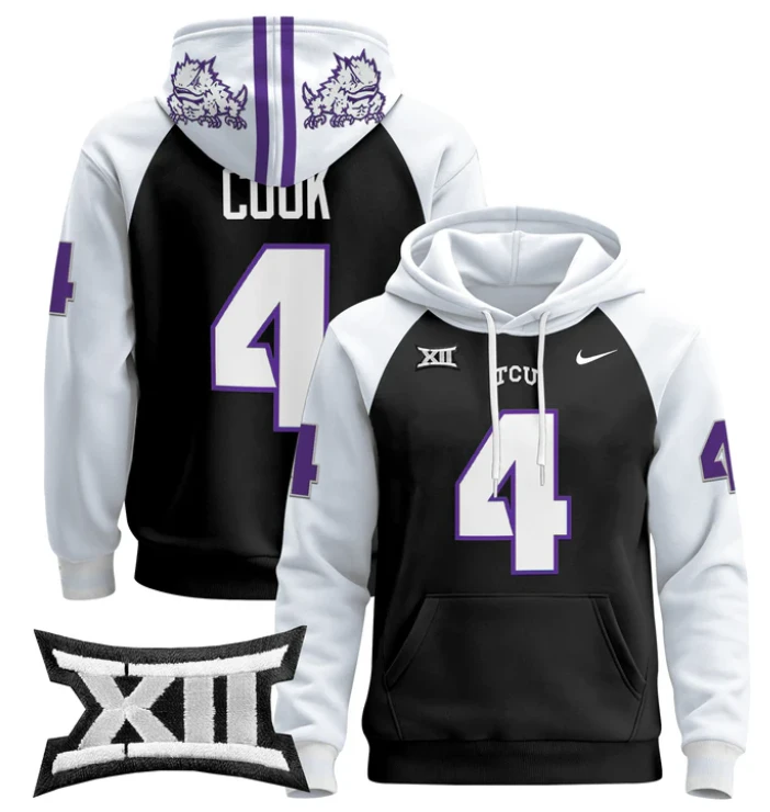 Cam Cook Hoodie #4 TCU Horned Frogs 2024 Pullover by Hoodie Pullover