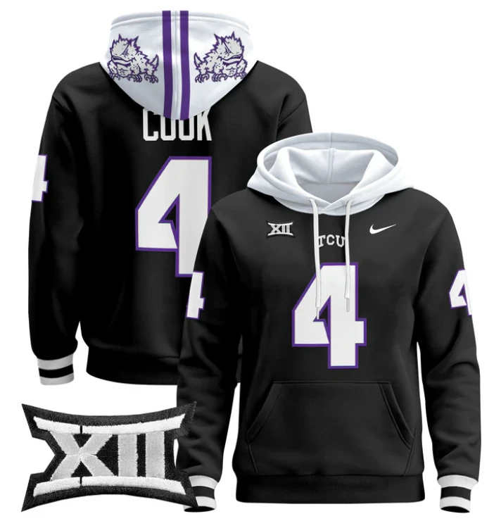 Cam Cook Hoodie #4 TCU Horned Frogs 2024 Pullover by Hoodie Pullover