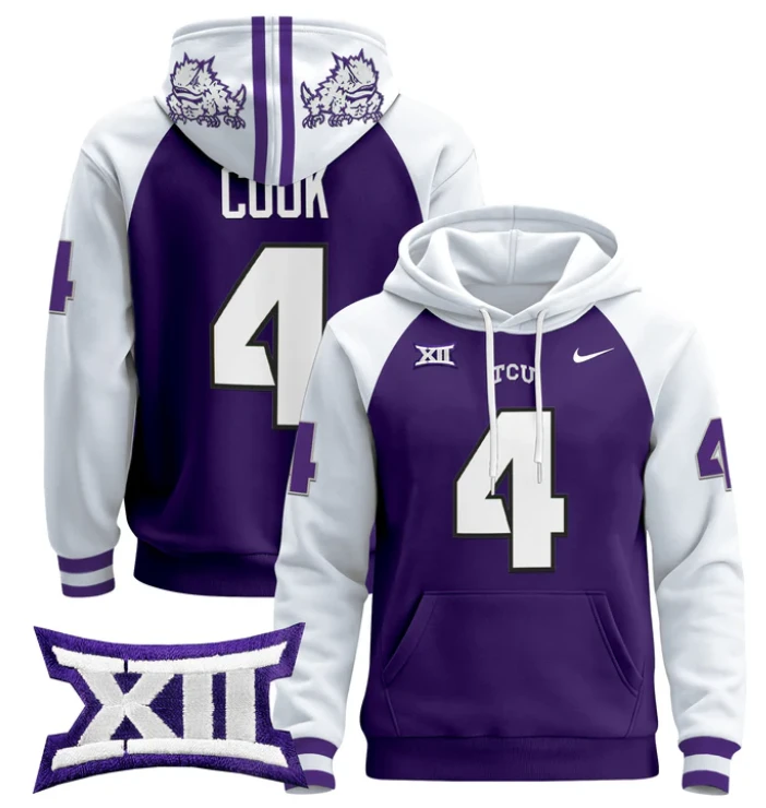 Cam Cook Hoodie #4 TCU Horned Frogs 2024 Pullover by Hoodie Pullover