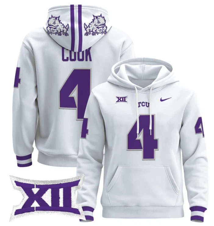Cam Cook Hoodie #4 TCU Horned Frogs 2024 Pullover by Hoodie Pullover