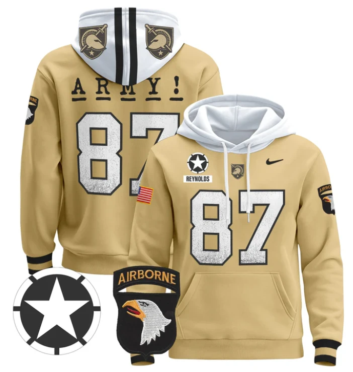 Men's Casey Reynolds Hoodie #87 Army Black Knights Pullover V2 by Hoodie Pullover