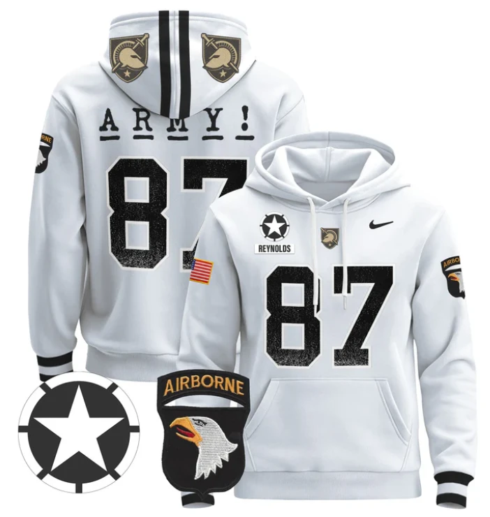 Men's Casey Reynolds Hoodie #87 Army Black Knights Pullover V2 by Hoodie Pullover