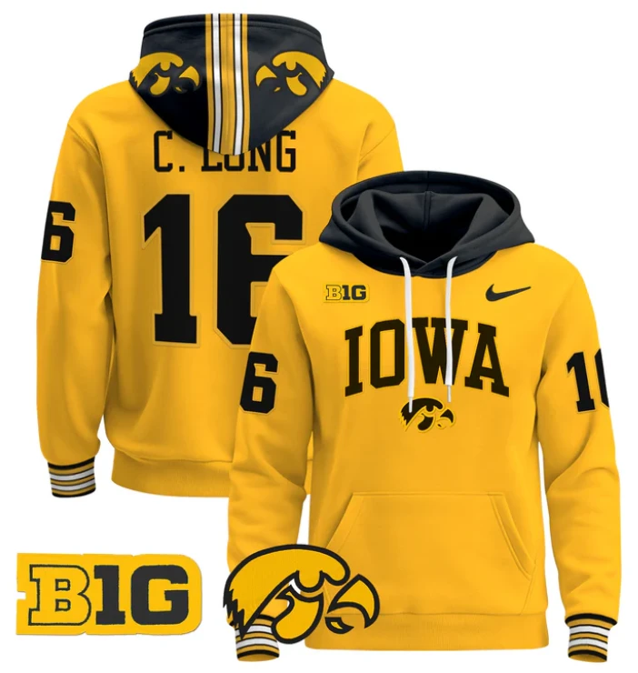 Chuck Long Hoodie #16 Iowa Hawkeyes 2024 Pullover V2 by Hoodie Pullover