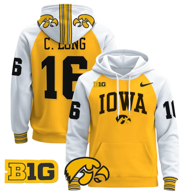 Chuck Long Hoodie #16 Iowa Hawkeyes 2024 Pullover V2 by Hoodie Pullover