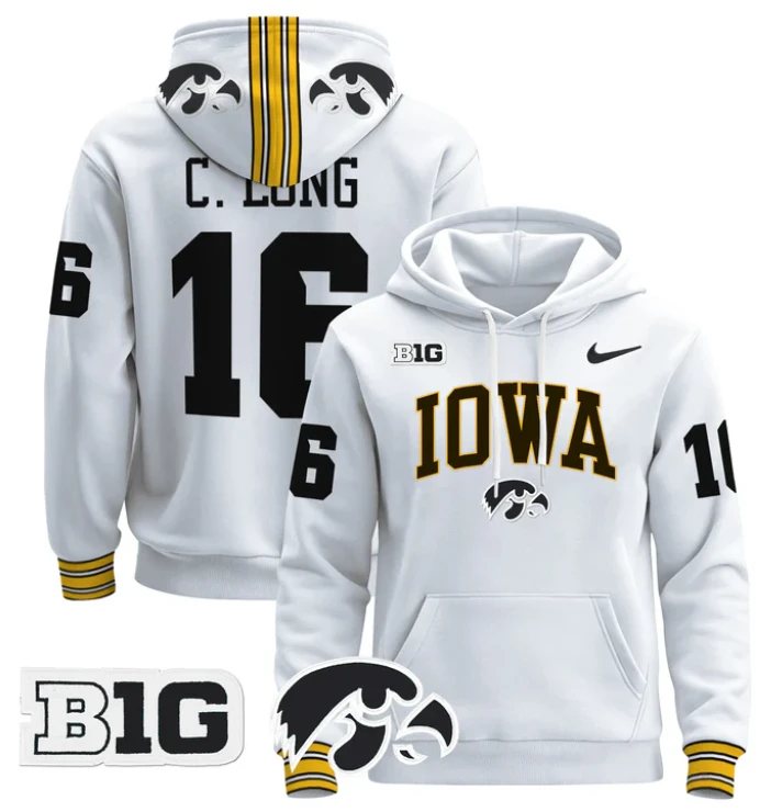 Chuck Long Hoodie #16 Iowa Hawkeyes 2024 Pullover V2 by Hoodie Pullover