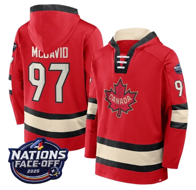 Men's Connor McDavid Hoodie #97 Canada 4 Nations Face-Off 2025 Pullover Stitched by Hoodie Pullover