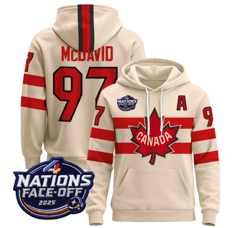 Men's Connor McDavid Hoodie #97 Canada 4 Nations Face-Off 2025 Pullover Stitched by Hoodie Pullover