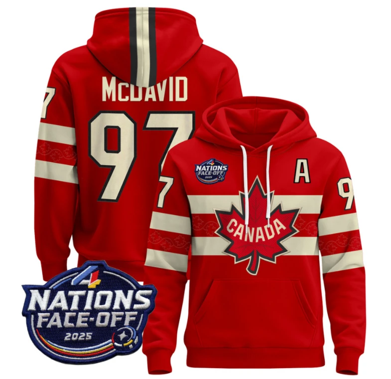 Men's Connor McDavid Hoodie #97 Canada 4 Nations Face-Off 2025 Pullover Stitched by Hoodie Pullover