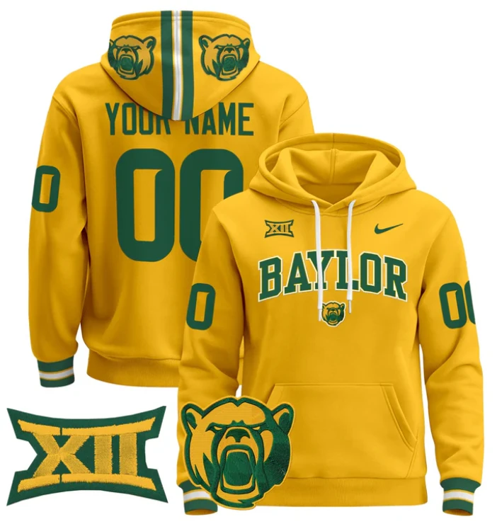 Custom Baylor Bears Hoodie 2024 Pullover Name, Number V2 by Hoodie Pullover