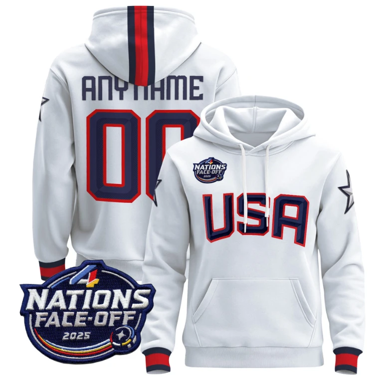 Men's Custom USA Hoodie 4 Nations Face-Off 2025 Pullover All Stitched by Hoodie Pullover