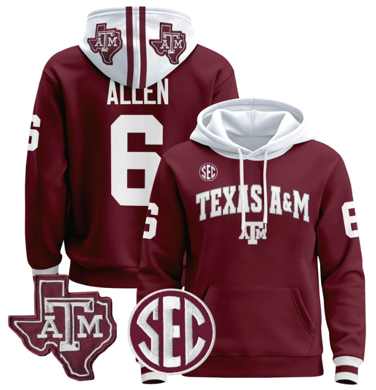 Cyrus Allen Hoodie #6 Texas A&M Aggies Pullover Stitched Black by Hoodie Pullover