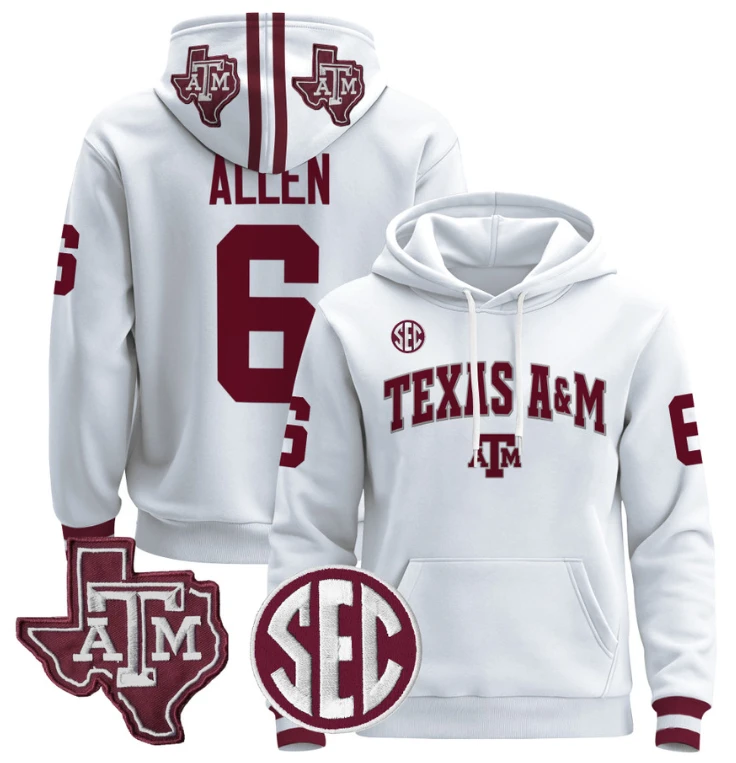 Cyrus Allen Hoodie #6 Texas A&M Aggies Pullover Stitched Black by Hoodie Pullover