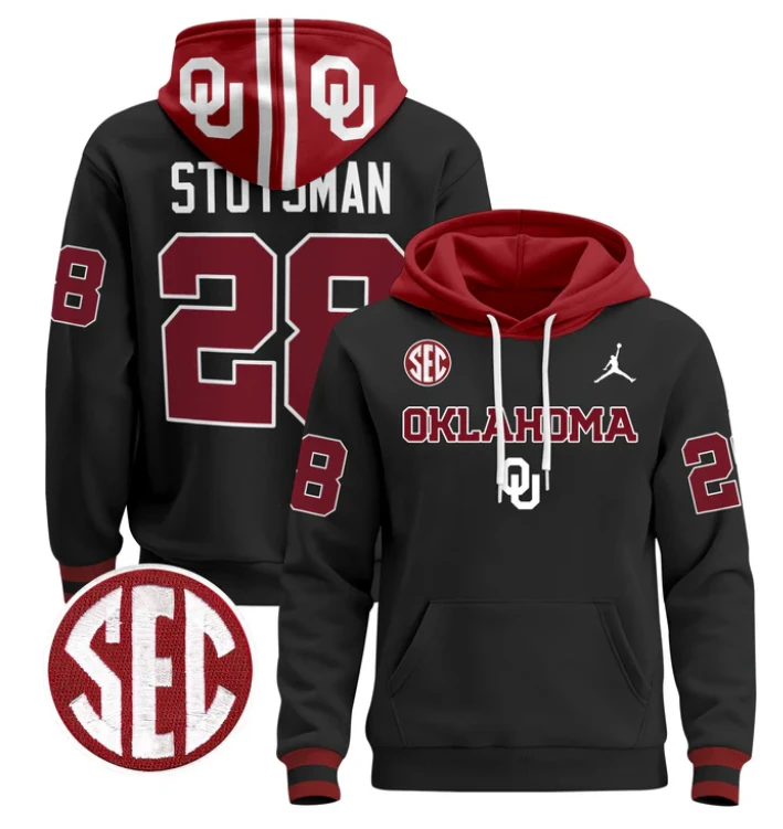 Men's Danny Stutsman Hoodie #28 Oklahoma Sooners 2024 Pullover by Hoodie Pullover