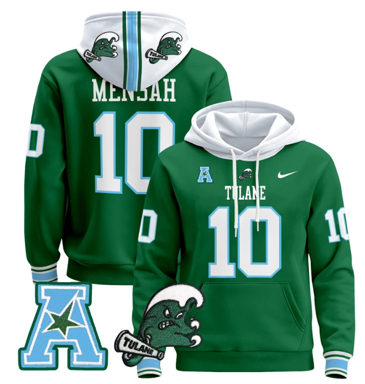 Darian Mensah Hoodie #10 Tulane Green Wave Pullover Blue Alternate by Hoodie Pullover