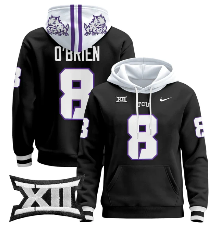 Davey O'Brien Hoodie #8 TCU Horned Frogs 2024 Pullover by Hoodie Pullover