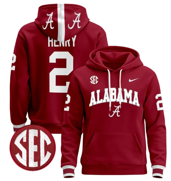 Men's Derrick Henry Hoodie #2 Alabama Crimson Tide 2024 Pullover by Hoodie Pullover