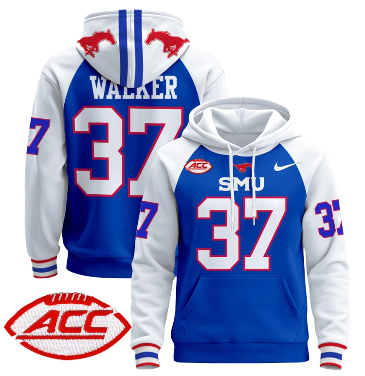 Men's Doak Walker Hoodie #37 SMU Mustangs Pullover ACC Patch by Hoodie Pullover