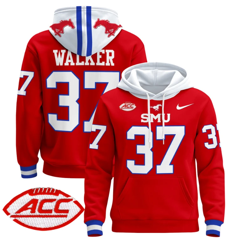 Men's Doak Walker Hoodie #37 SMU Mustangs Pullover ACC Patch by Hoodie Pullover
