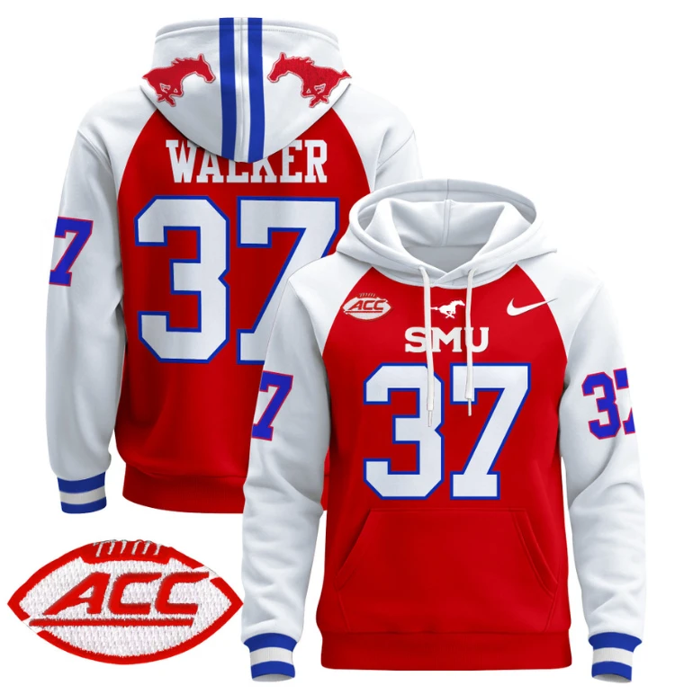 Men's Doak Walker Hoodie #37 SMU Mustangs Pullover ACC Patch by Hoodie Pullover
