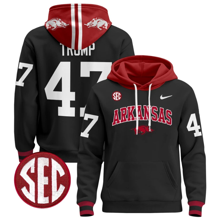 Donald Trump Hoodie #47 Arkansas Razorbacks Pullover Black White by Hoodie Pullover