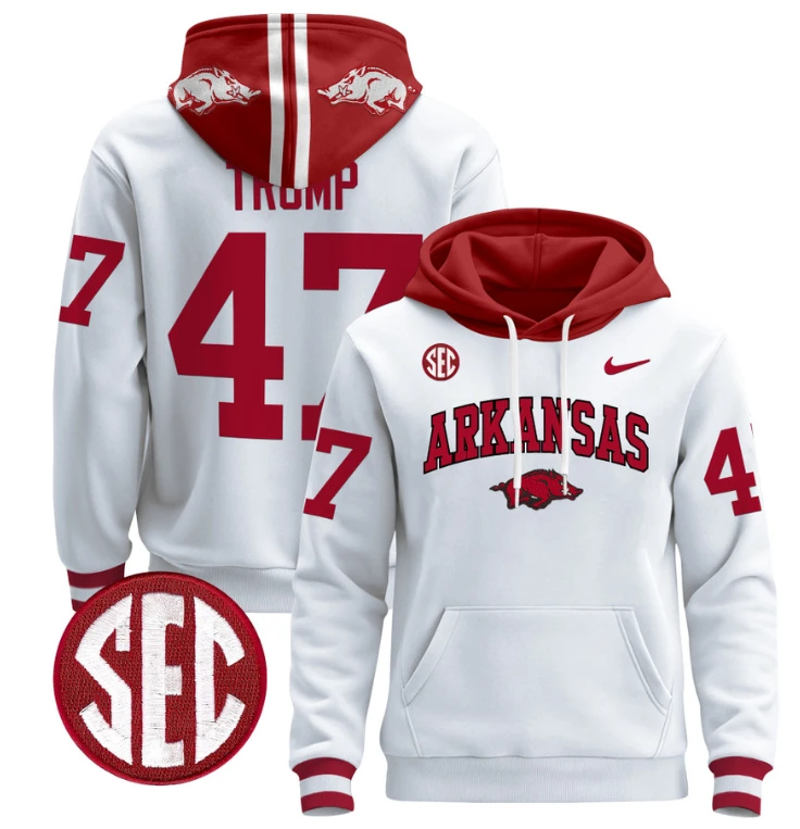 Donald Trump Hoodie #47 Arkansas Razorbacks Pullover Black White by Hoodie Pullover