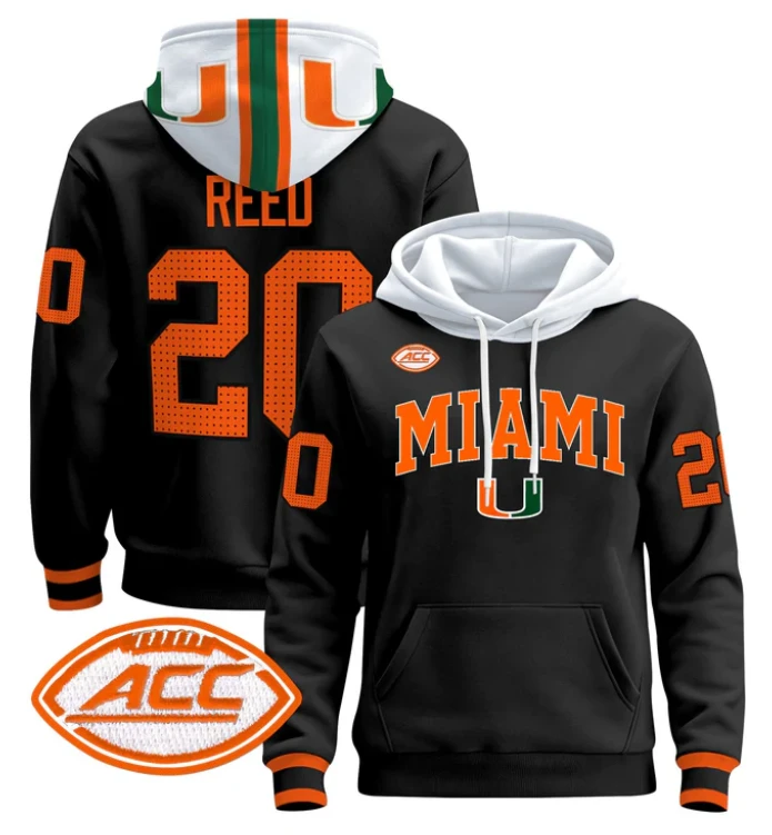 Men's Ed Reed Hoodie #20 Miami Hurricanes 2024 Pullover V2 by Hoodie Pullover