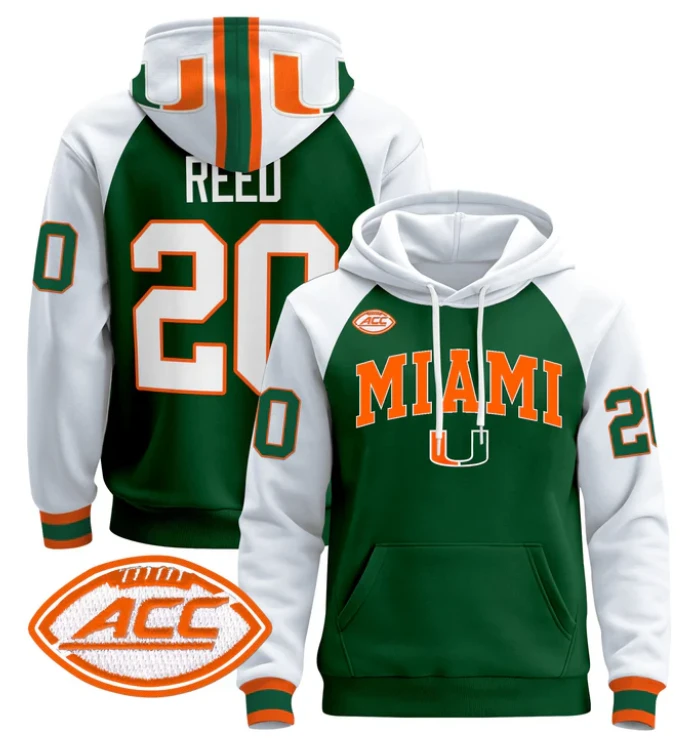Men's Ed Reed Hoodie #20 Miami Hurricanes 2024 Pullover V2 by Hoodie Pullover