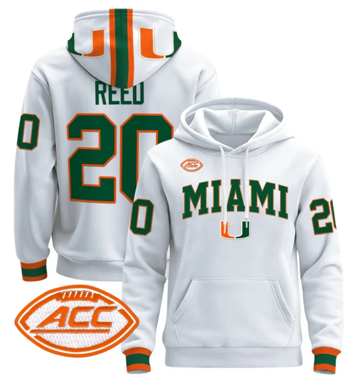 Men's Ed Reed Hoodie #20 Miami Hurricanes 2024 Pullover V2 by Hoodie Pullover