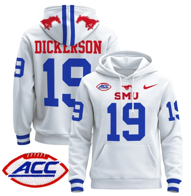 Men's Eric Dickerson Hoodie #19 SMU Mustangs Pullover ACC Patch by Hoodie Pullover