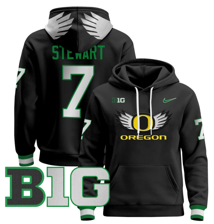 Men's Evan Stewart Hoodie #7 Oregon Ducks 2024 Pullover V3 Stitched Black White by Hoodie Pullover