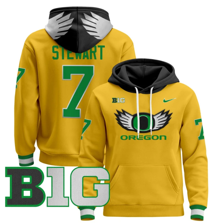 Men's Evan Stewart Hoodie #7 Oregon Ducks 2024 Pullover V3 Stitched Black White by Hoodie Pullover