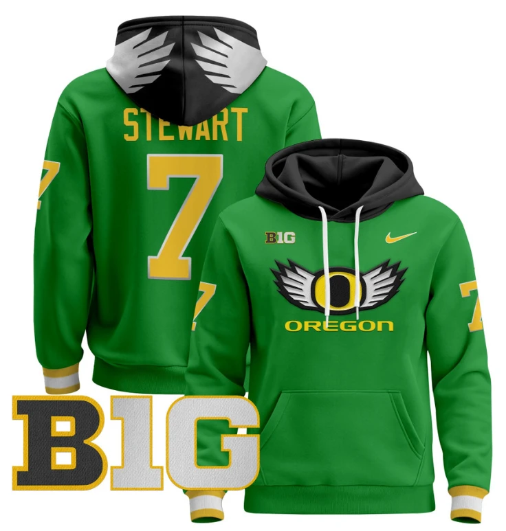 Men's Evan Stewart Hoodie #7 Oregon Ducks 2024 Pullover V3 Stitched Black White by Hoodie Pullover