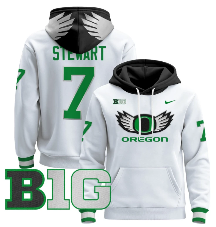 Men's Evan Stewart Hoodie #7 Oregon Ducks 2024 Pullover V3 Stitched Black White by Hoodie Pullover