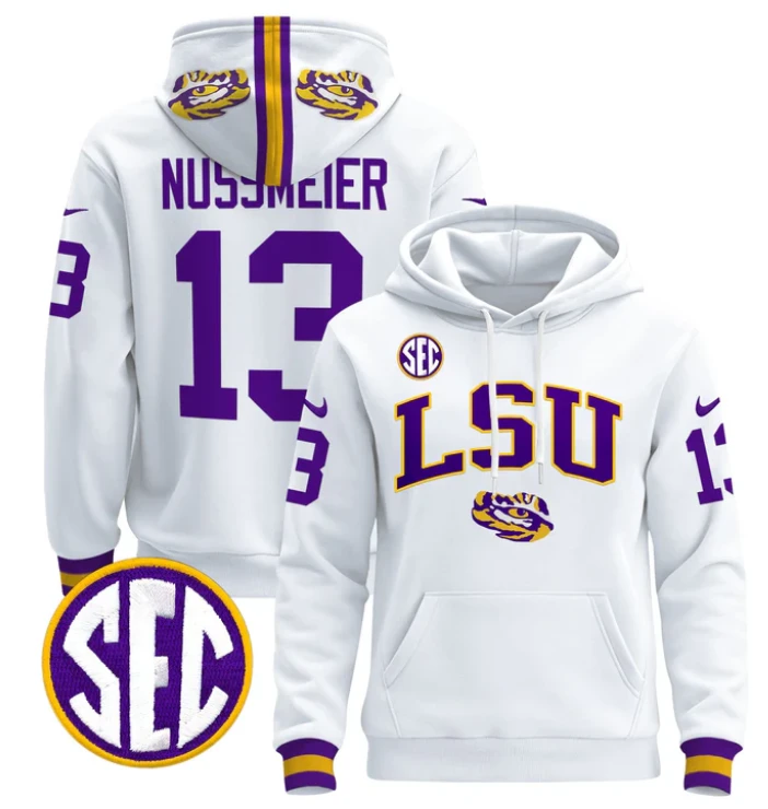 Garrett Nussmeier Hoodie #13 LSU Tigers 2024 Pullover Stitched by Hoodie Pullover
