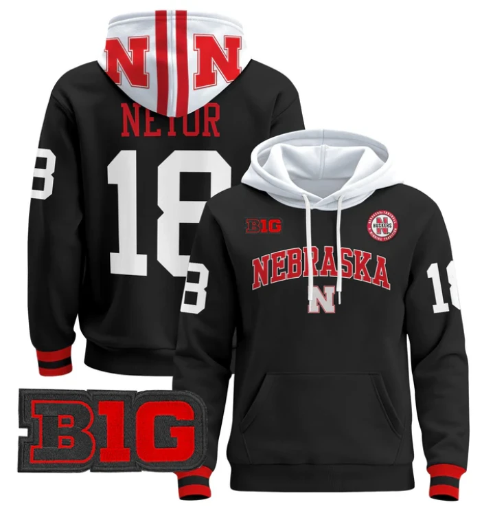 Men's Isaiah Neyor Hoodie #18 Nebraska Cornhuskers 2024 Pullover by Hoodie Pullover