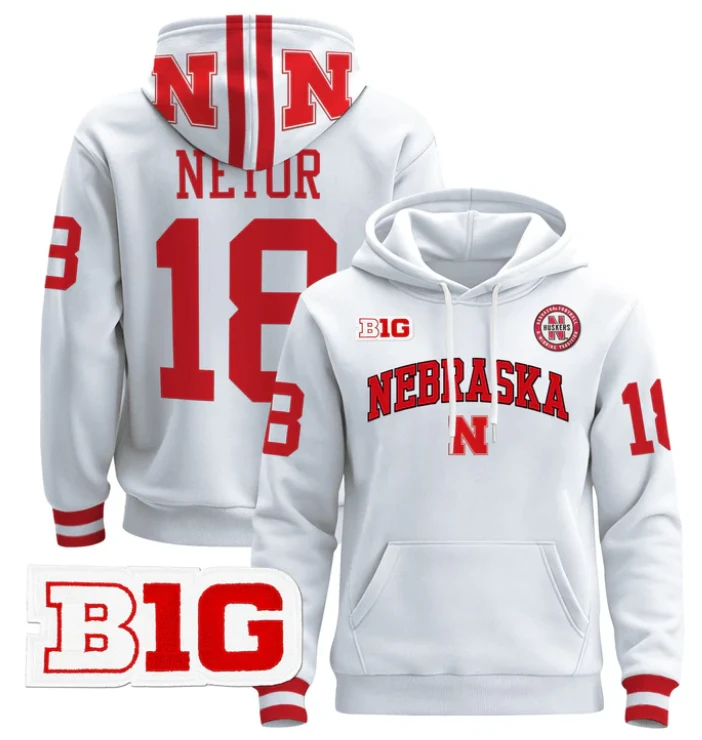 Men's Isaiah Neyor Hoodie #18 Nebraska Cornhuskers 2024 Pullover by Hoodie Pullover