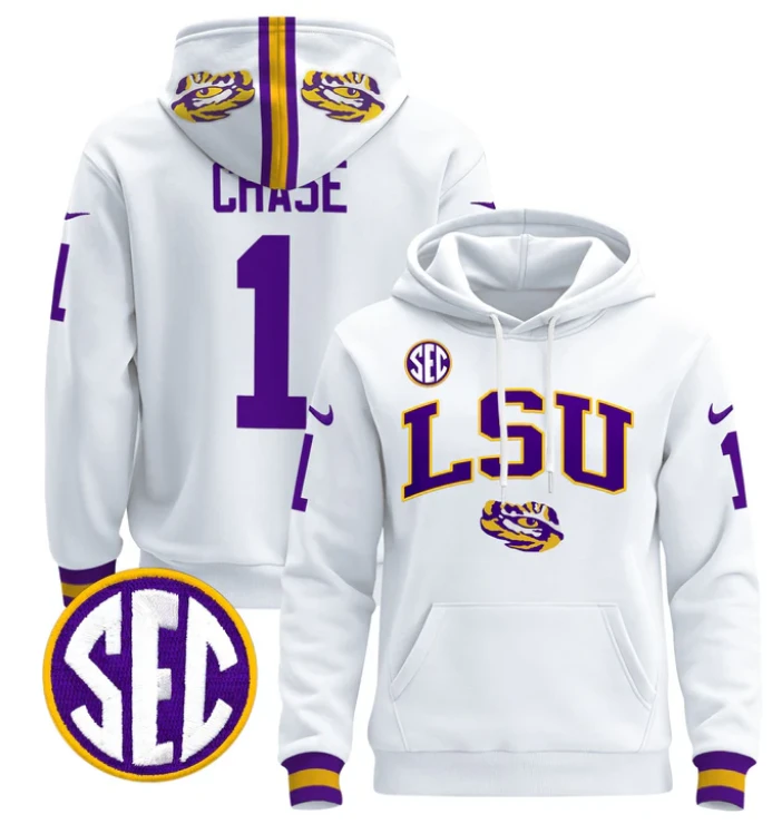 Ja'Marr Chase Hoodie #1 LSU Tigers 2024 Pullover Stitched by Hoodie Pullover