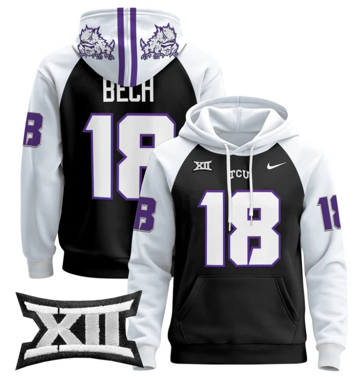 Jack Bech Hoodie #18 TCU Horned Frogs 2024 Pullover by Hoodie Pullover