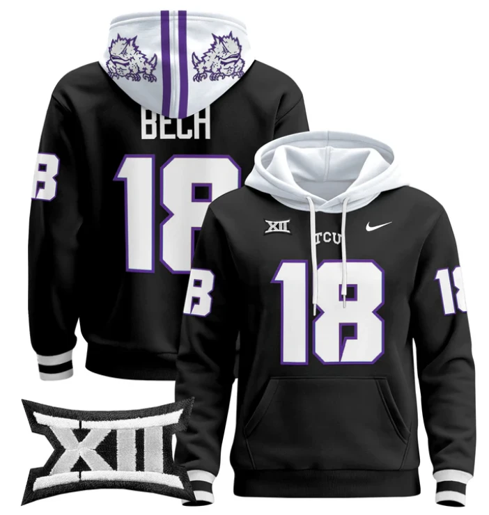 Jack Bech Hoodie #18 TCU Horned Frogs 2024 Pullover by Hoodie Pullover