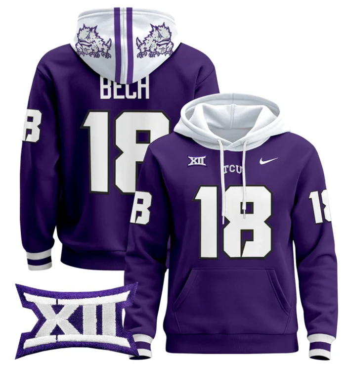 Jack Bech Hoodie #18 TCU Horned Frogs 2024 Pullover by Hoodie Pullover