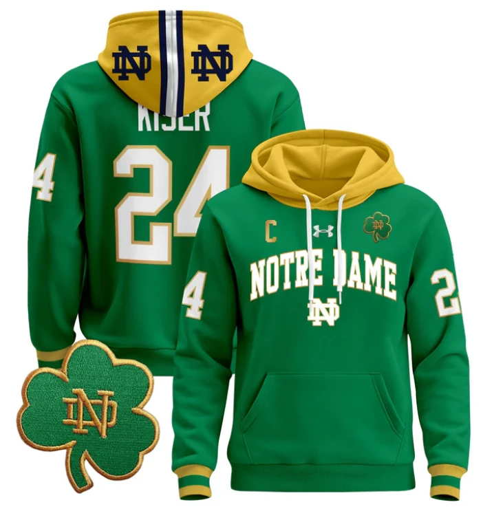 Men's Jack Kiser Hoodie #24 Notre Dame Pullover Stitched by Hoodie Pullover