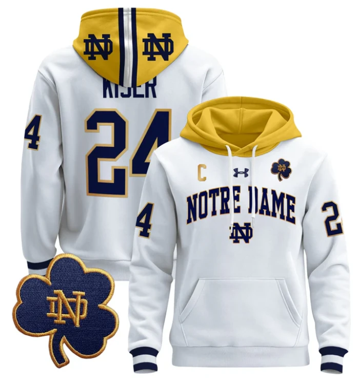 Men's Jack Kiser Hoodie #24 Notre Dame Pullover Stitched by Hoodie Pullover
