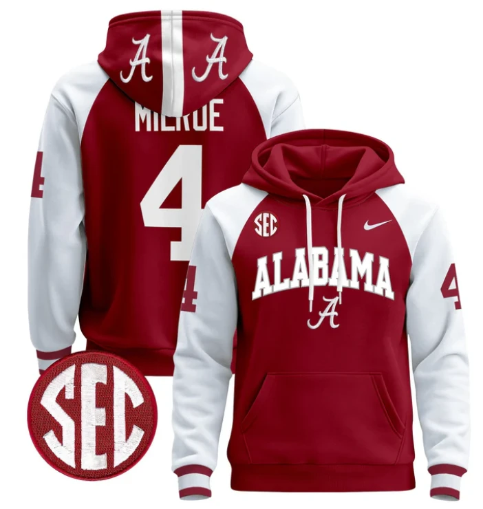 Men's Jalen Milroe Hoodie #4 Alabama Crimson Tide 2024 Pullover by Hoodie Pullover