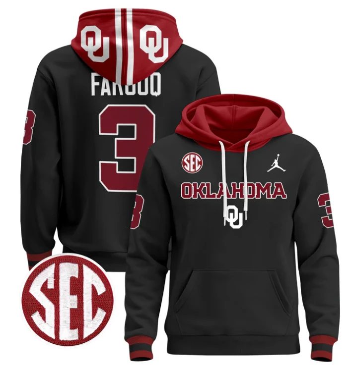 Men's Jalil Farooq Hoodie #3 Oklahoma Sooners 2024 Pullover by Hoodie Pullover